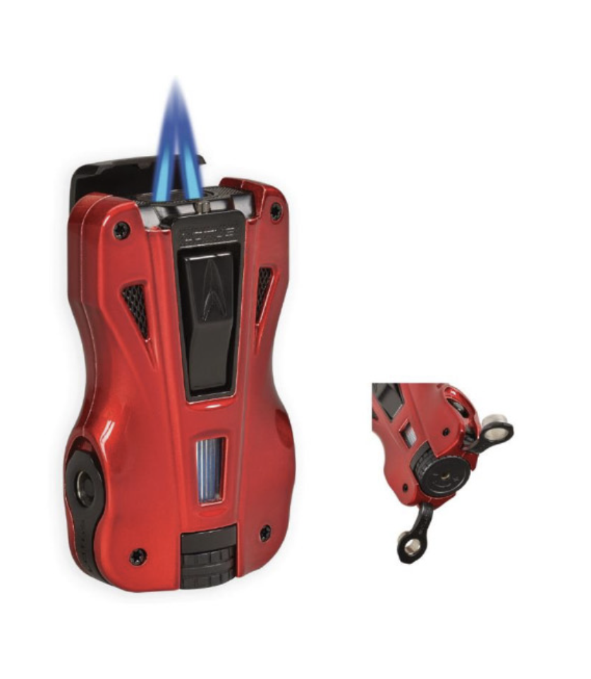 Lotus GT Lighter Duel Torch with Cigar Punches Glossy Red & Black Matte