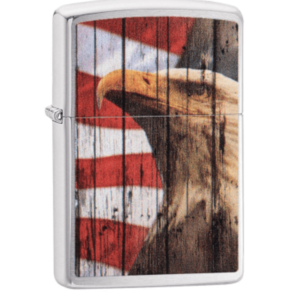 Zippo Lighter Bald Eagle And Stripes Of American Flag Brushed Chrome