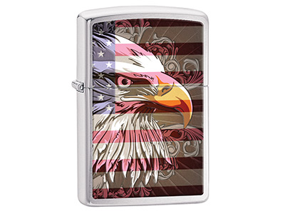 Zippo Brushed Chrome Bald Eagle And American Flag